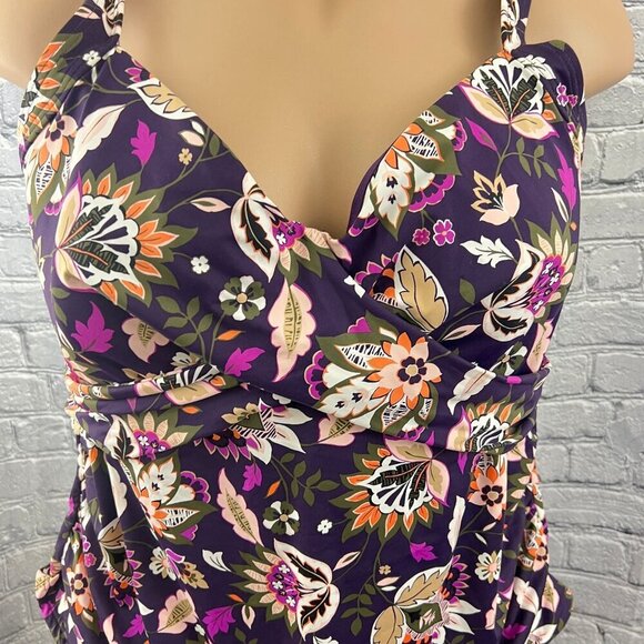 Lands' End Floral Print Tankini Top  Ruched Sides & Adjustable Straps 22w - Picture 4 of 8